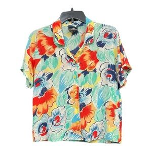 Jonathan Martin Floral Vintage Pure Silk Short Sleeve Blouse Top size 8 button